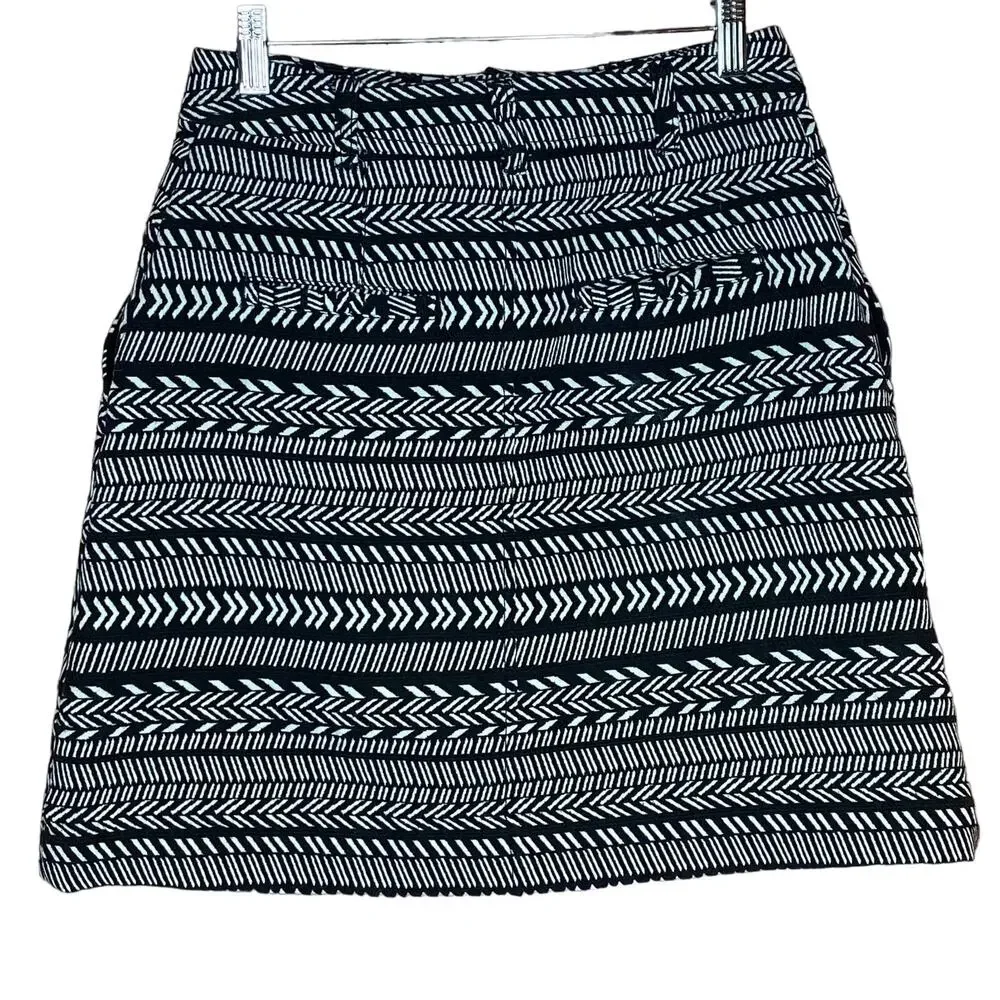 Anthropologie Maeve Sz 4 Geometric Aztec Skirt Button Up Black White Tribal Boho